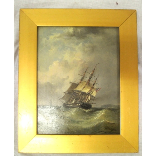 267 - William Adolphus Knell (1801-1875) 'Ship in rough seas' oil on board 22x17cm signed