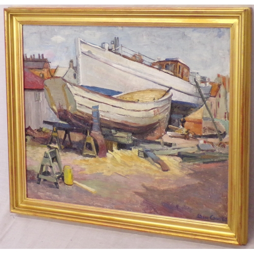 272 - Adam Conn 'Boats in a yard' oil on board 40x50cm signed