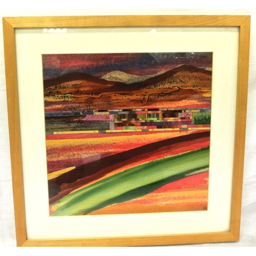 274 - African school 'Colourful abstract landscape' 36 x 36cm monogrammed