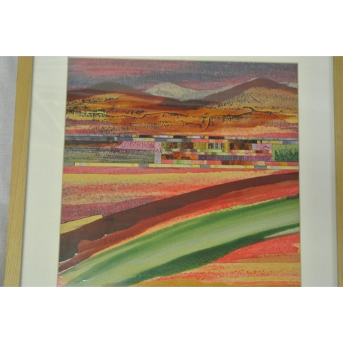 274 - African school 'Colourful abstract landscape' 36 x 36cm monogrammed