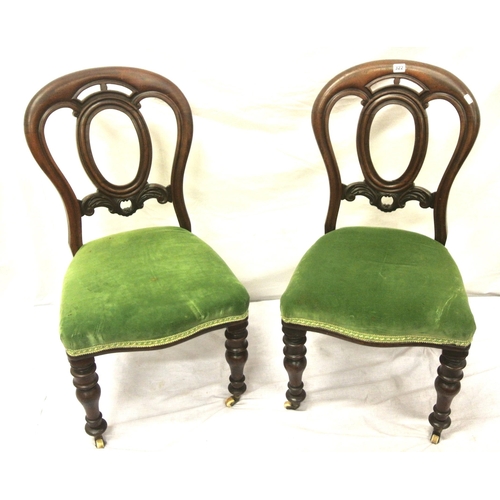 295 - Pair of Victorian style balloonback occasional chairs with scroll decoration, serpentine fronted uph... 