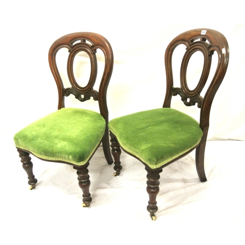 295 - Pair of Victorian style balloonback occasional chairs with scroll decoration, serpentine fronted uph... 