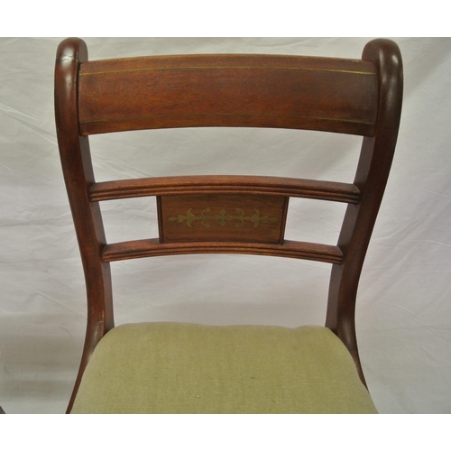 299 - Pair of Edwardian occasional chairs with railed backs, upholstered seats, on sabre legs