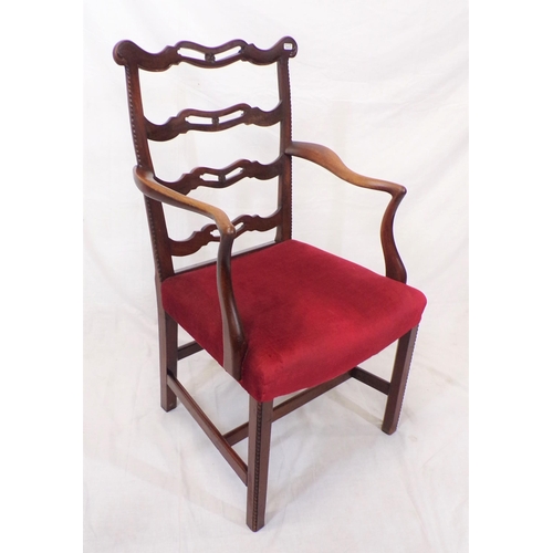 300 - Georgian style mahogany open armchair with pierced rail back, shaped arms, upholstered seat, on squa... 