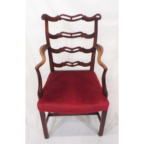 300 - Georgian style mahogany open armchair with pierced rail back, shaped arms, upholstered seat, on squa... 