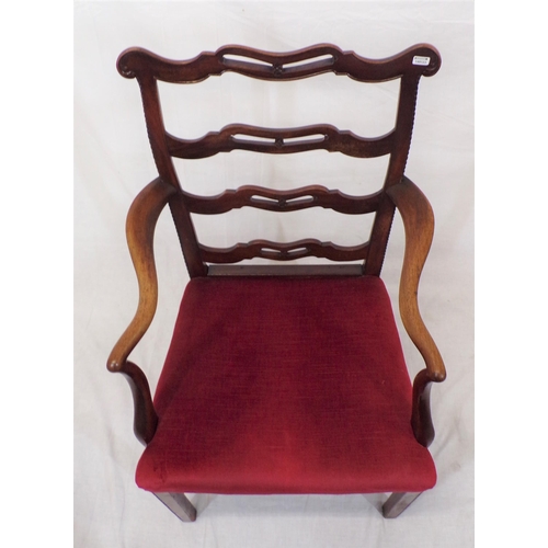 300 - Georgian style mahogany open armchair with pierced rail back, shaped arms, upholstered seat, on squa... 