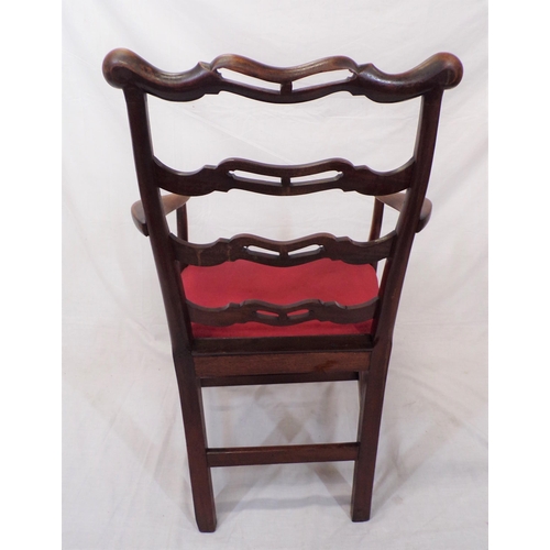 300 - Georgian style mahogany open armchair with pierced rail back, shaped arms, upholstered seat, on squa... 