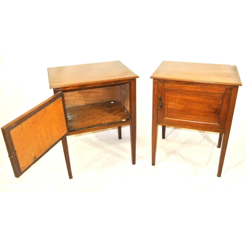 31 - Pair of Edwardian inlaid mahogany lockers on square tapering legs