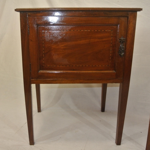 31 - Pair of Edwardian inlaid mahogany lockers on square tapering legs