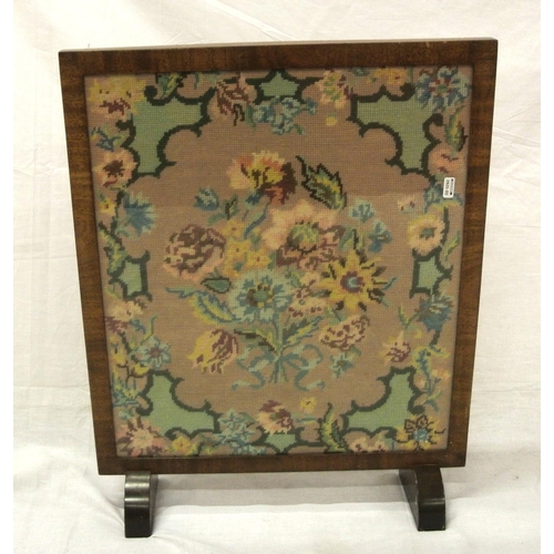 39 - Edwardian mahogany framed firescreen with foliate needlepoint