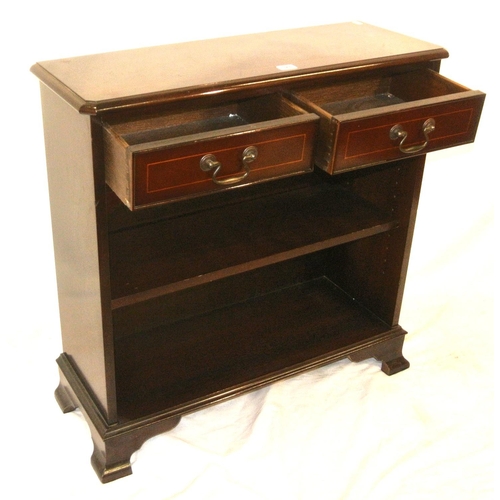 5 - Edwardian design inlaid mahogany bookcase with two frieze drawers, drop handles, on bracket feet