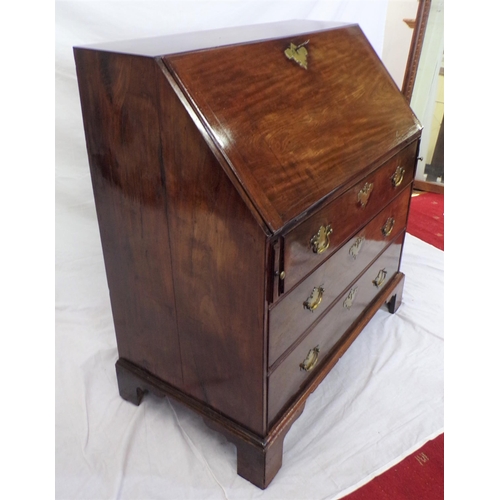 60 - George III mahogany bureau with drop down front pull out supports, fittedinterior, three drawers und... 