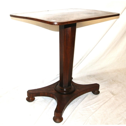 74 - William IV mahogany oblong occasional table with hexagonal tapering column, circular collar, on conc... 