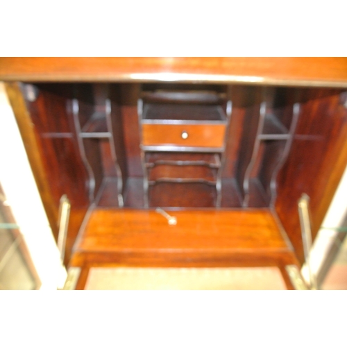 90 - Edwardian mahogany display cabinet / bureau with glazed doors, glass shelving, bureau with fall-out ... 