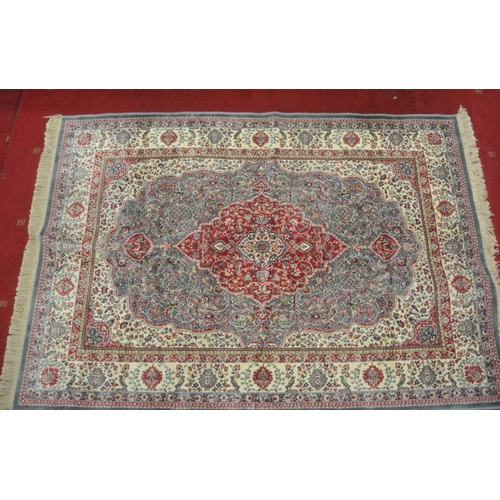 92 - Duck egg blue ground Iranian Kerman rug with floral decoration, 118 x 180cm