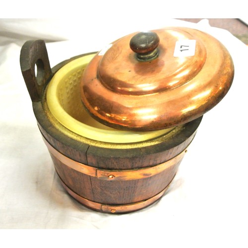 17 - Barrel shaped wine cooler with copper banding and shaped handle