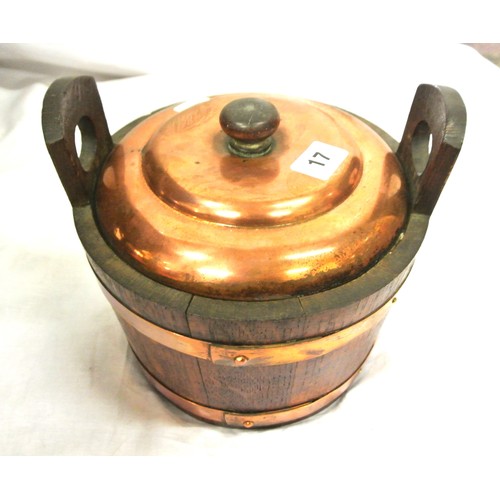 17 - Barrel shaped wine cooler with copper banding and shaped handle