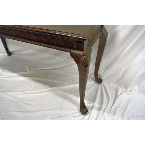 247 - Edwardian design oblong hall table with rope edge border, on cabriole legs with shell knuckles