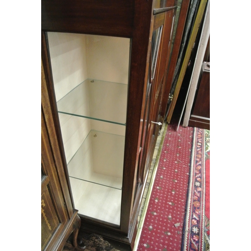 15 - Edwardian mahogany display cabinet / bureau with glazed doors, glass shelving, bureau with fall-out ... 