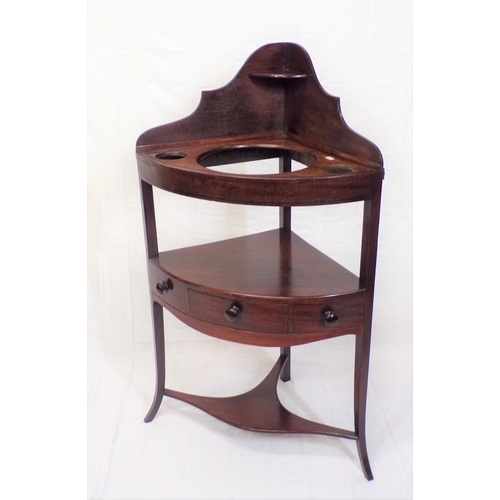 16 - Regency style two tier corner washstand with shaped back, frieze drawer, round handles, shaped legs ... 