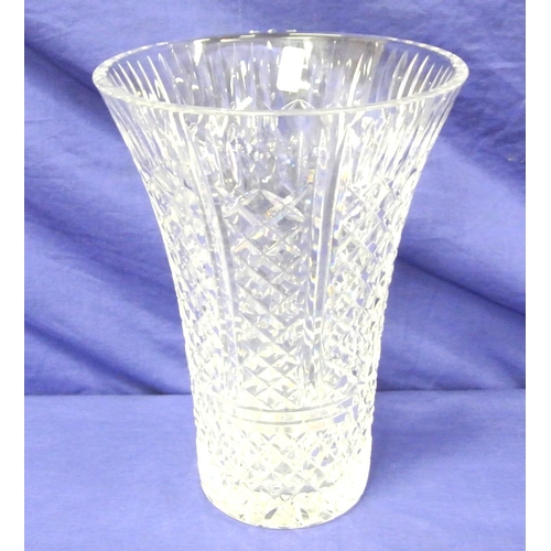 103 - Large cut glass flared flower vase with hobnail decoration