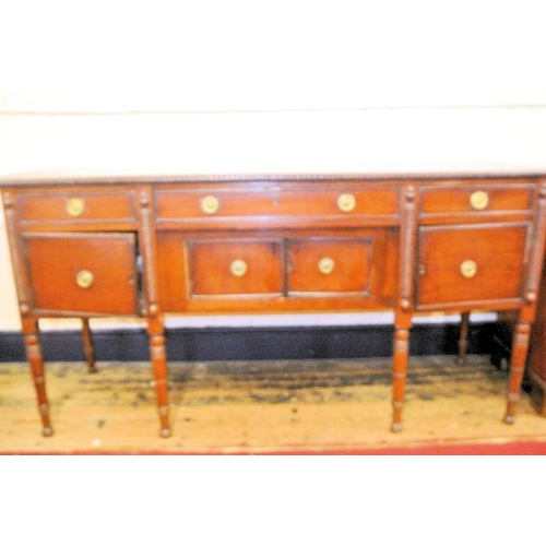 210 - Nelson style mahogany sideboard with rope edge border, three drawers and four presses with reeded bo... 