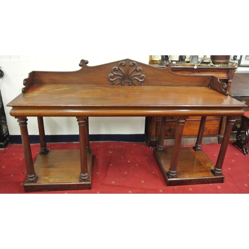 100 - William IV mahogany sideboard with shaped tray back, with scroll decoration, with frieze, on turned ... 