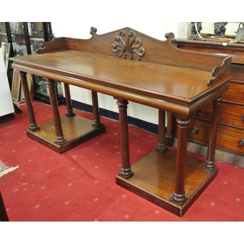 100 - William IV mahogany sideboard with shaped tray back, with scroll decoration, with frieze, on turned ... 