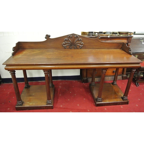 100 - William IV mahogany sideboard with shaped tray back, with scroll decoration, with frieze, on turned ... 