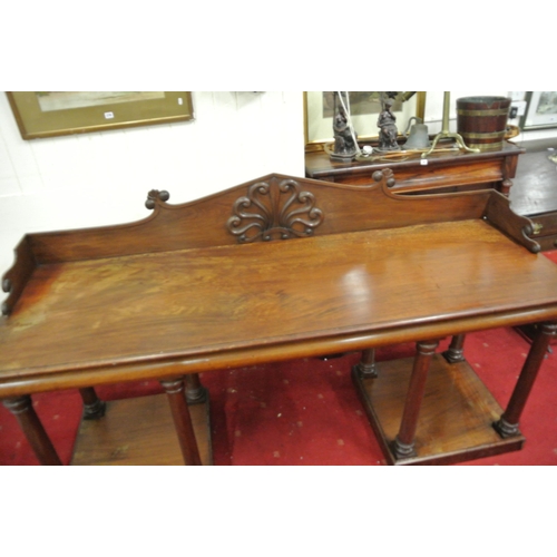 100 - William IV mahogany sideboard with shaped tray back, with scroll decoration, with frieze, on turned ... 