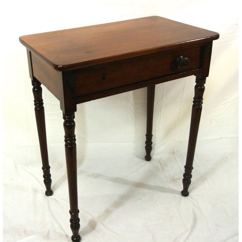 106 - Victorian mahogany hall or side table with frieze drawer, on turned tapering legs