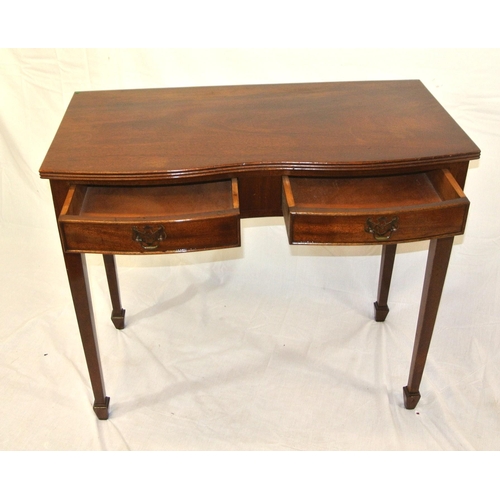 109 - Edwardian mahogany serpentine fronted hall or side table with bow frieze drawers, brass drop handles... 