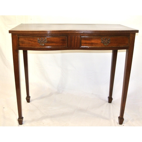 109 - Edwardian mahogany serpentine fronted hall or side table with bow frieze drawers, brass drop handles... 