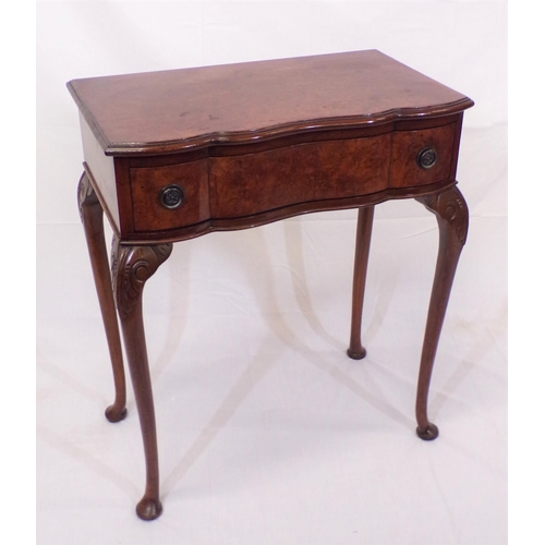 111 - Edwardian walnut hall or side table with serpentine shaped front, frieze drawer with drop handles, o... 