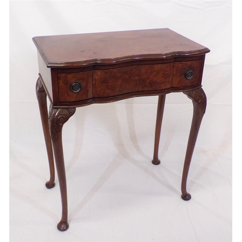 111 - Edwardian walnut hall or side table with serpentine shaped front, frieze drawer with drop handles, o... 