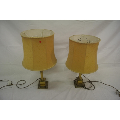 132 - Pair of brass electric table lamps with reeded Corinthian columns and stepped bases