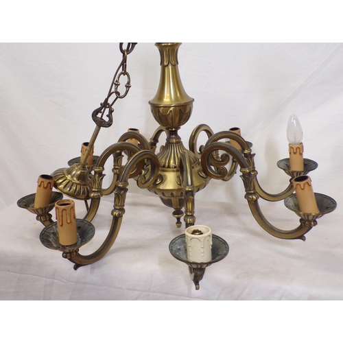 137 - French style ormolu hanging chandelier with S-shaped arms, and shaped sconces