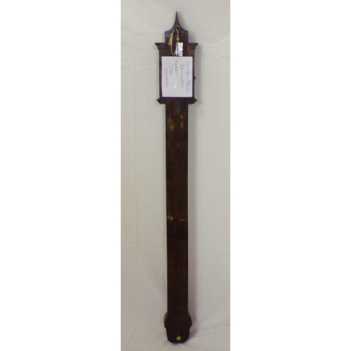 142 - Victorian mahogany stick barometer with shaped pediment and round base by John Noida