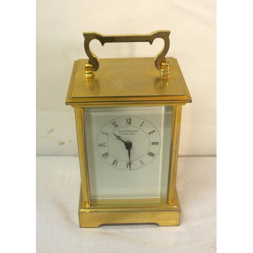 143 - Edwardian style brass framed carriage clock with bevelled glass panels by David Petersen, England