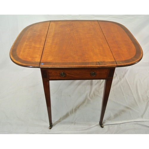 145 - Edwardian inlaid and crossbanded mahogany pembroke table with D-shaped drop leaves, frieze drawer wi... 