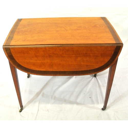 145 - Edwardian inlaid and crossbanded mahogany pembroke table with D-shaped drop leaves, frieze drawer wi... 