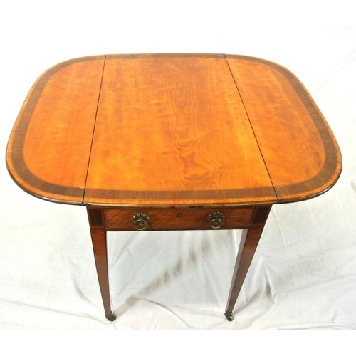 145 - Edwardian inlaid and crossbanded mahogany pembroke table with D-shaped drop leaves, frieze drawer wi... 