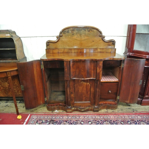 150 - Victorian mahogany chiffonier with shaped scroll decorated back, centre drawer and press, two side p... 