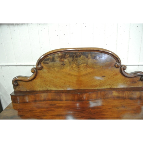 150 - Victorian mahogany chiffonier with shaped scroll decorated back, centre drawer and press, two side p... 