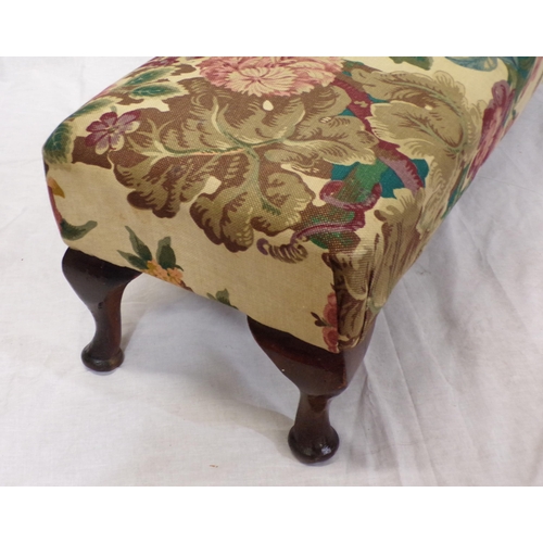 156 - Oblong Victorian style foot stool with foliate upholstery and cabriole legs