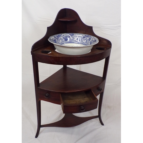 16 - Regency style two tier corner washstand with shaped back, frieze drawer, round handles, shaped legs ... 