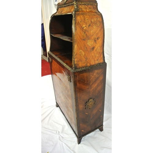 160 - Dutch marquetry open cabinet with ornate ormolu mounts, foliate inlay, shaped shelf, on bracket feet