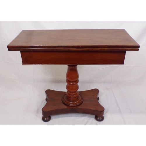 165 - William IV style mahogany tea table with swivel fold-over top, raised on baluster turned column with... 