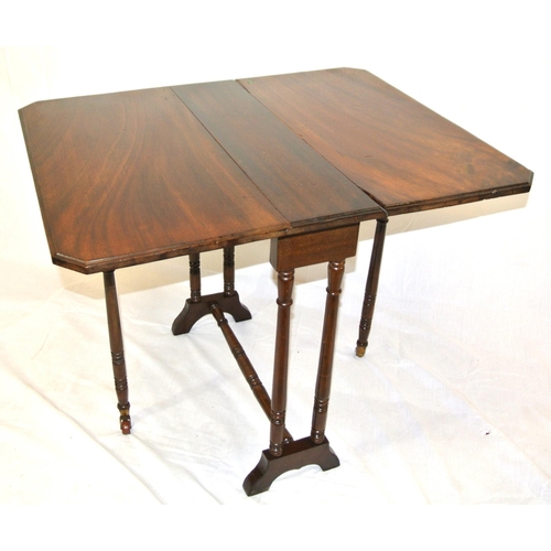 166 - Victorian mahogany pembroke table with drop leaves, gateleg support, turned columns, on bracket feet