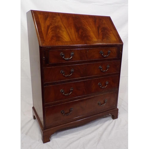 170 - Edwardian mahogany bureau with fall-down front, pull- out supports, fitted interior, two short and t... 